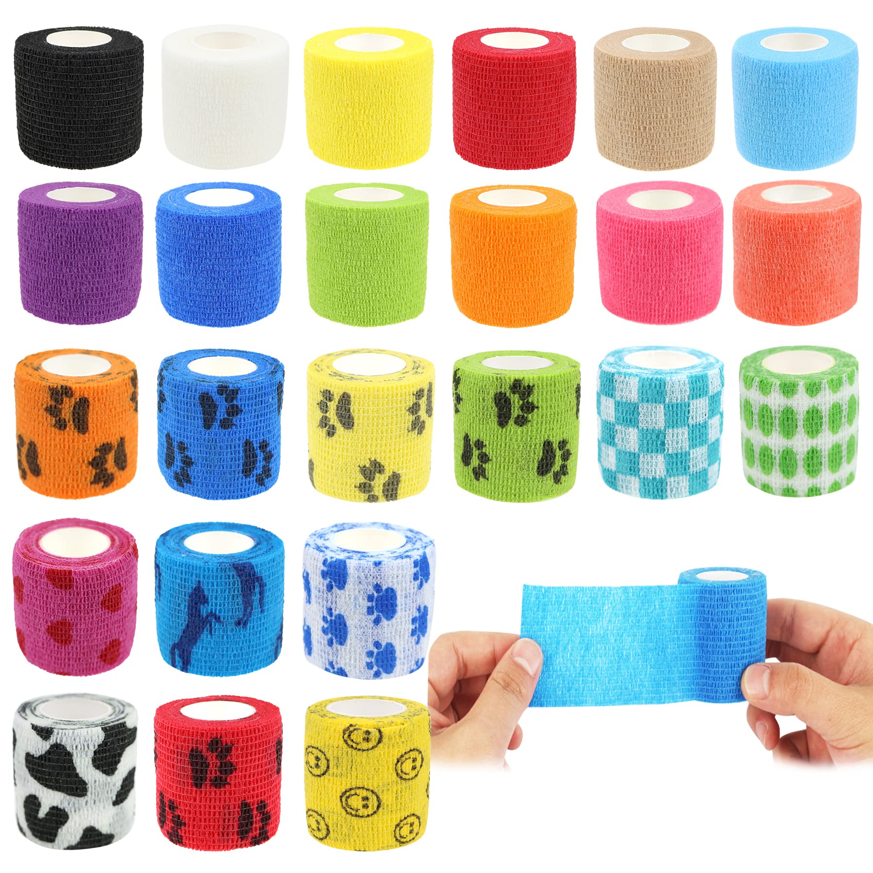 JpGdn 24 Roll Vet Wrap Bandages for Dogs Horses 2 Inch*5Yard Cohesive Medical Tape Self Adhesive Tape Flex Leg Wrap Adherent Non-Woven for Dog Cat Horse Pet Animals
