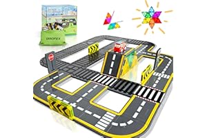 Drofex Upgraded Magnetic Tiles Road & Train Dual-Sided Expansion Pack, Magnetic Building Blocks Construction Toys for 3+Year Old Boys Girls, Kids Toys Montessori Toys for Toddler, STEM Learning Gifts