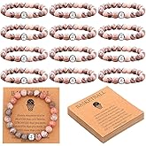 Ecation 12 Pcs Sport Bracelets Team Gift Lava Stone Black White Beaded Bracelet with Inspirational Card for Sport Party Favor