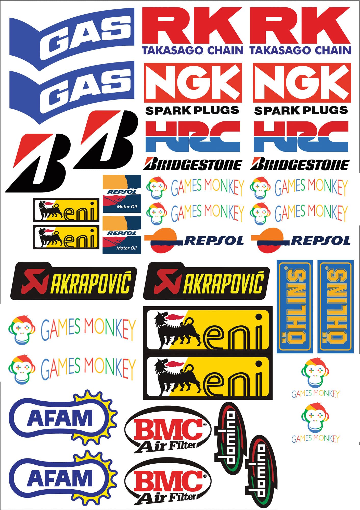 Sticker Kit Set for Motorcycles Motorcorss Scooter Full Sheet 40 Pieces