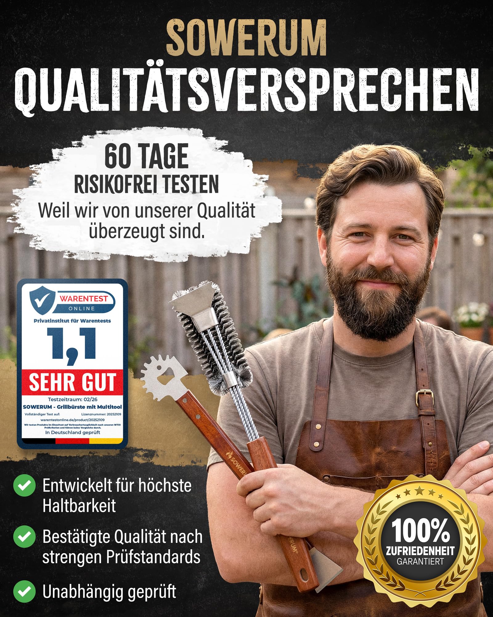 5 in 1 Grillbürste Edelstahl mit Schaber [TESTSIEGER] kompatibel mit Weber Grill Zubehör für gasgrill gusseisen - BBQ Set Grillreiniger bürste für Gussrost - Grillen Geschenke für männer grillzubehör 8