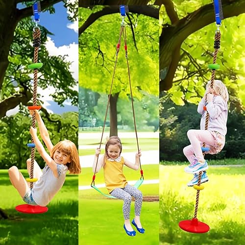 Tree Swing Climbing Rope Pack Multicolor with Platforms Red Disc