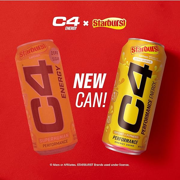 CELLUCOR C4 PERFORMANCE ENERGY DRINK | STARBURST LEMON | ZERO SUGAR CARBONATED PREWORKOUT ENERGY | 200MG CAFFEINE WITH BETA ALANINE | 16 FL OZ (12 PACK)