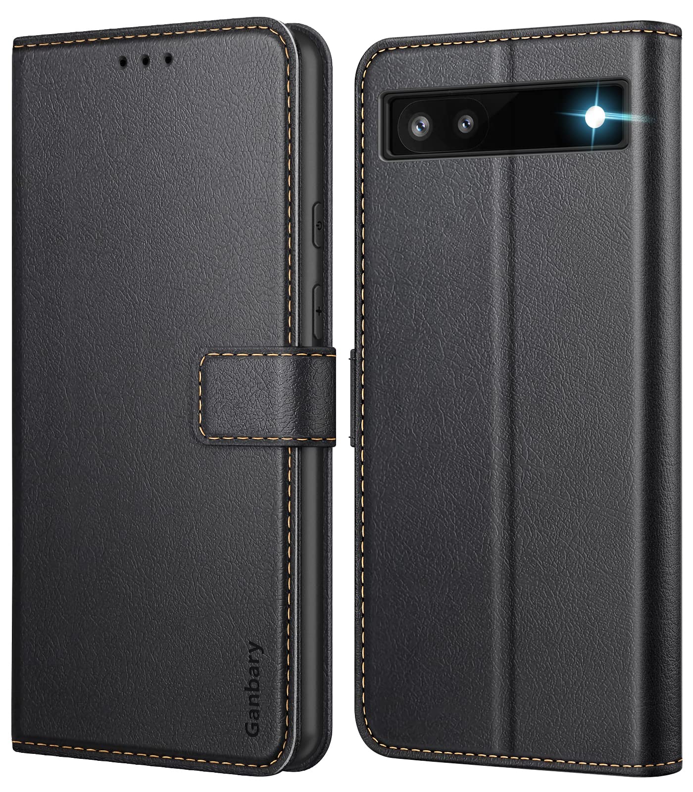 Ganbary Case Compatible with Google Pixel 6a, Premium PU Leather Flip Wallet Case [Full Protection] [Card Slots] [Kickstand], Black