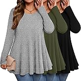 Evervibe 3 Pack Women's Plus Size Tunic Top Casual Long Sleeve Shirts Knitted Loose Fit Blouse Wear with Leggings