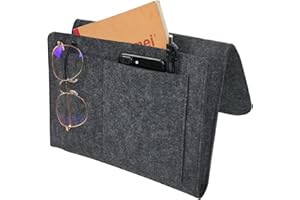 5 Pockets Felt Bedside Caddy,Thicker Bed Side Pocket Storage Organizer Bag with Charging Hole for Phone Remote Books Magazine