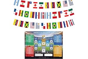 AhfuLife Soccer Match Schedule Poster and Bunting Flags Bundle for COPA America 2024, 32.8 Ft Double-Sided Banner and A2 Sizes Soccer Poster for Americas 2024 Soccer Bar Club Party Decorations (Style 1)