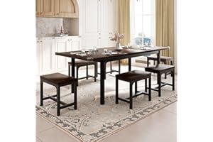 Feonase 7-Piece Dining Table Set for 4-8, 63" Large Extendable Kitchen Table Set with 6 Stools, Modern Dining Room Table with Heavy-Duty Frame, Easy Assembly, Espresso