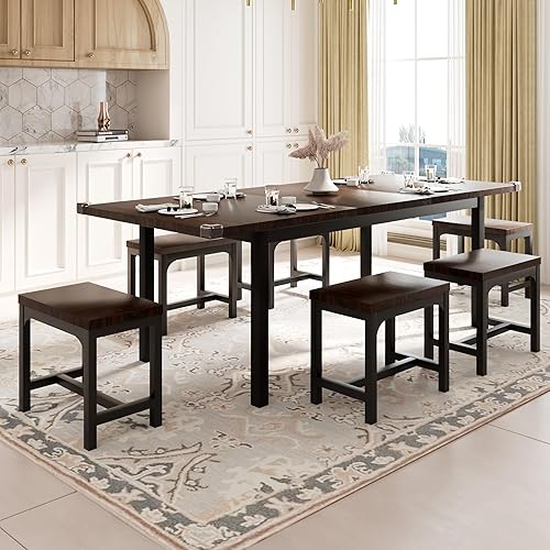 Feonase 7Piece Dining Table Set for 48, 63" Large Extendable Kitchen Table Set with 6 Chairs