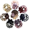 inSowni 7 Pack Sparkly Crystals Pearls Rose Flower Lace Hair Scrunchies Ties Elastics Bands Rubber Hairbands Ponytail Holders Floral Headbands Fancy Decorative Accessories for Women Girls Thick Hair