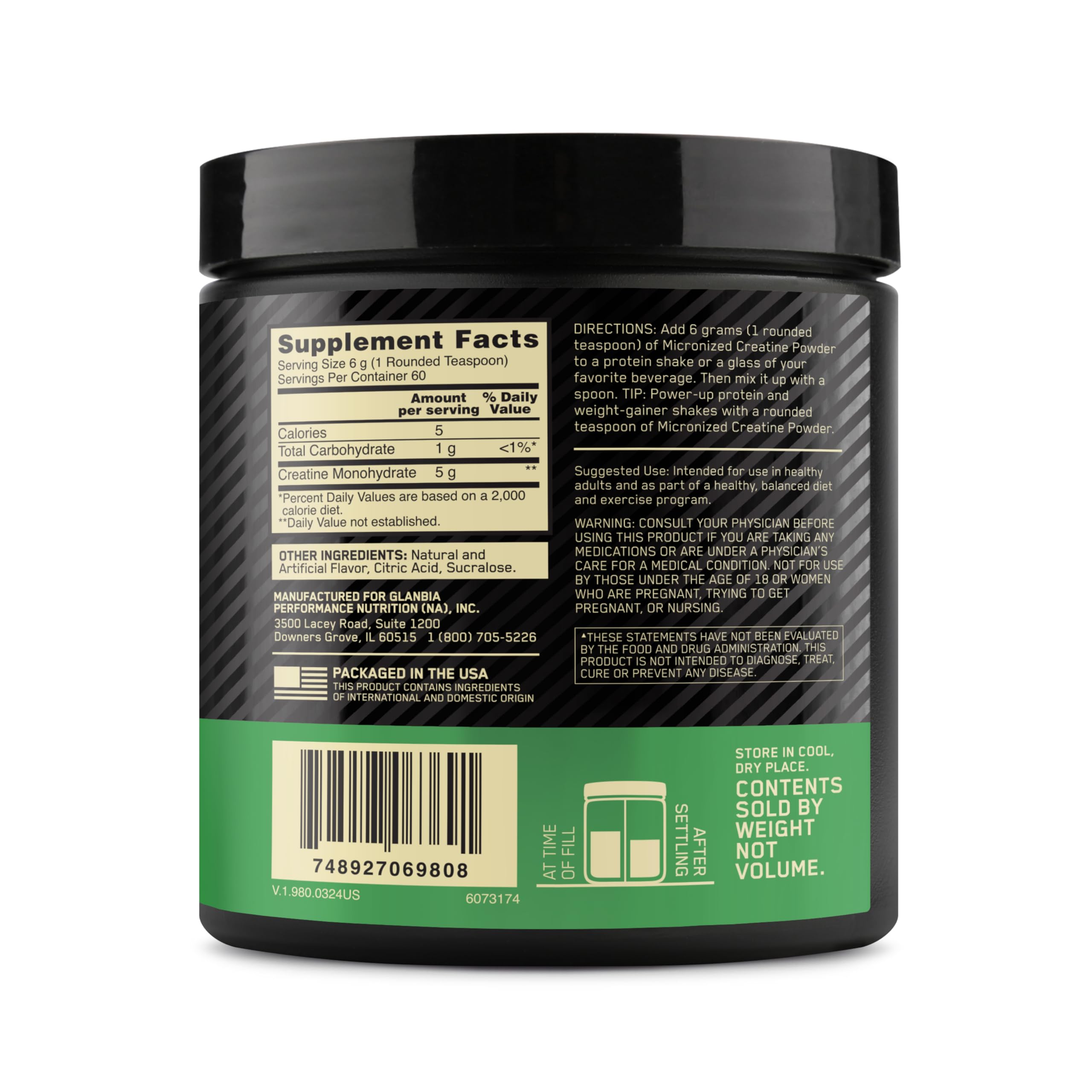 Optimum Nutrition Micronized Creatine Monohydrate Powder, Blueberry Lemonade Creatine, 60 Servings, 360 Grams (Packaging May Vary)