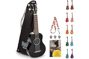 Hola! Music HM-21BK Soprano Ukulele Bundle with Canvas Tote Bag, Strap and Picks, Black