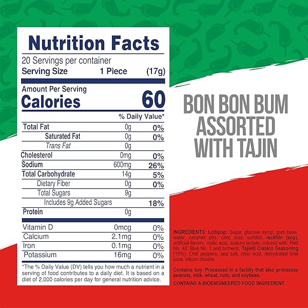 COLOMBINA BON BON BUM TROPICAL PASSION FRUIT & WATERMELON WITH TAJIN SEASONING CHILE LIME DIP, 20 COUNT (PACK OF 1)