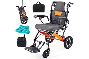 Super Lightweight Portable Transit Travel Wheelchair, Upgraded Folding Transport Wheelchairs (Weight 24lbs) for Adults and Se