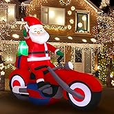 Lewondr Christmas Inflatables, 5.91FT Waterproof Light Up Santa Claus with Motorcycle, Blow Up Christmas Yard Decorations with Built-in LED Light, Outdoor Xmas Decorations Inflatable for Garden Yard