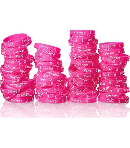 48 Pcs Breast Cancer Awareness Bracelets Bulk Items Hope Faith Strength Courage Silicone Wristbands For Women