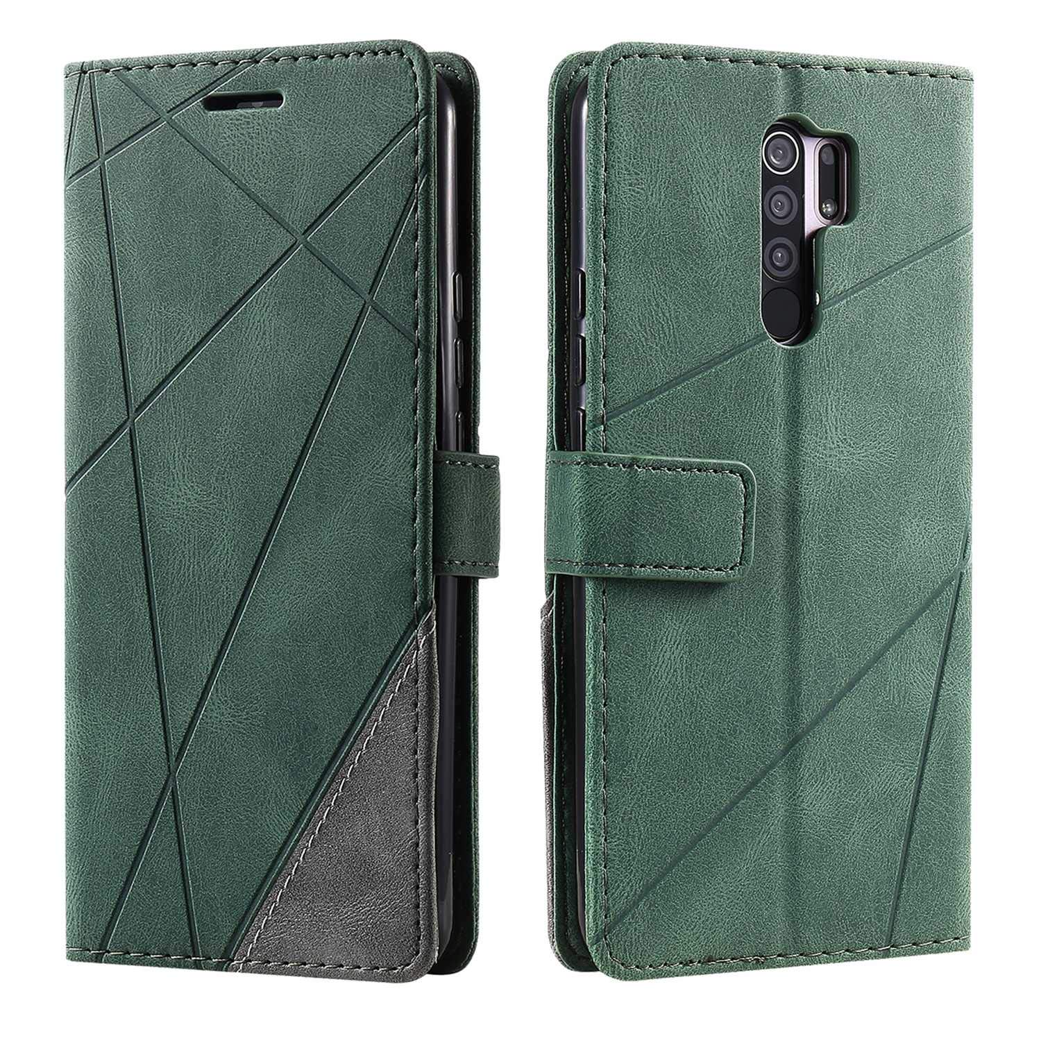 SONWO Case for Xiaomi Redmi 9 Case, Premium Leather Flip Wallet Case Magnetic Closure Card Slots Kickstand Phone Case for Xiaomi Redmi 9, Green