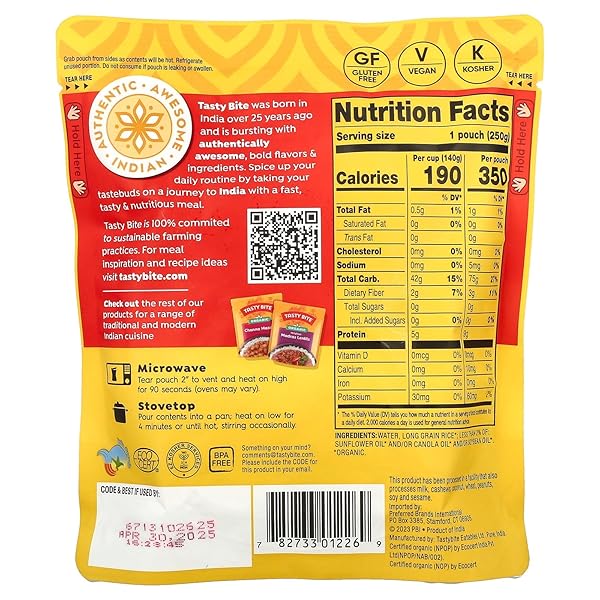 TASTY BITE ORGANIC STICKY RICE, 8.8 OZ (250 G)