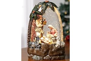 Gorrzai Nativity Snow Globe Lantern, Lighted Decorations Indoor with Music Timer Swirling Glitter, Light Up Musical Snowglobe Home Decor, USB or Battery Operated