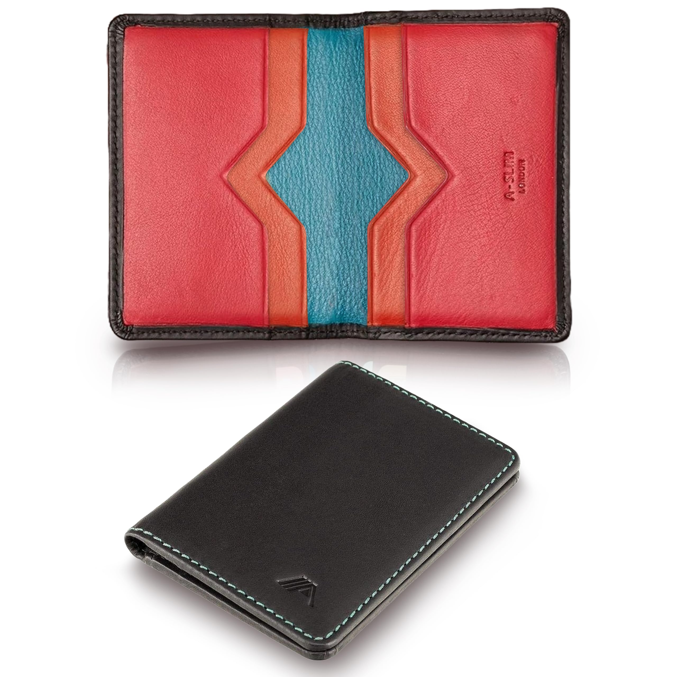 A-SLIM Bifold Leather Wallet Card Holder | Slim Bifold Wallet for Men | RFID Blocking Card Holder | Compact Design for Men’s & Women’s Wallet | Doku (Vivid)