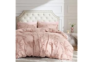 Bedsure Boho Duvet Cover Queen Size - Rose Pink Tufted Boho Bedding, Farmhouse Shabby Chic Embroidery Bedding for All Seasons, 3 Pieces, 1 Soft Jacquard Queen Comforter Cover and 2 Pillow Shams