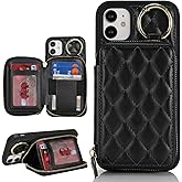Hamany for iPhone 11 Case Wallet with Card Holder,for iPhone 11 Phone case Wallet with Zipper with Slot Kickstand Stand Case for Women and Man 6.1 Inch-Black