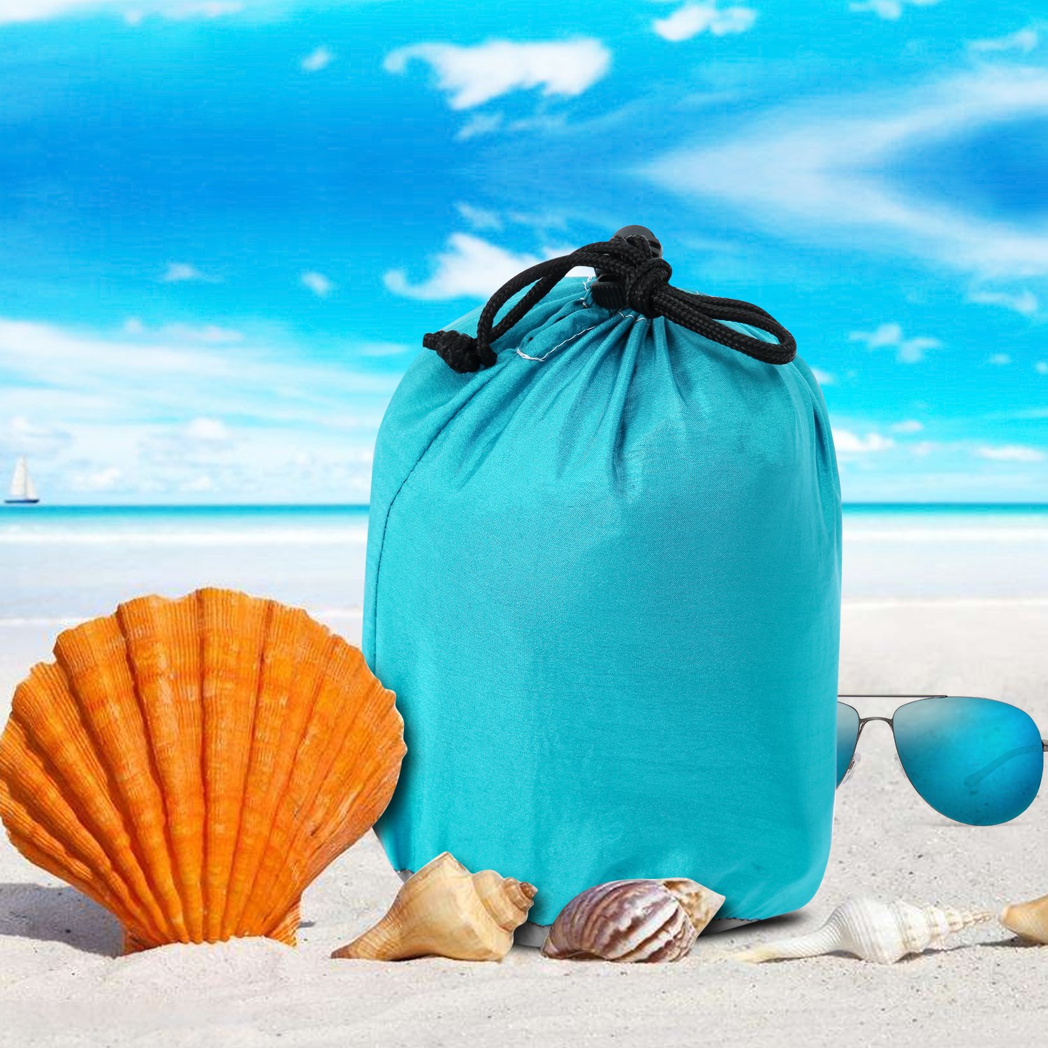 YUEBO Beach Blanket Picnic Blanket Oversized 7\' X 9\' Outdoor Nylon Beach Mat Portable Sand-proof Sand Mat with Six Anchor Pockets (dark blue, 7\' X 9\')