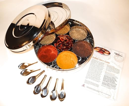 Auténtico indio con especias Caja 24cm tapa doble (grande), 7 cucharadas de especias y Guía Especias GRATIS establecer: Amazon.es: Hogar