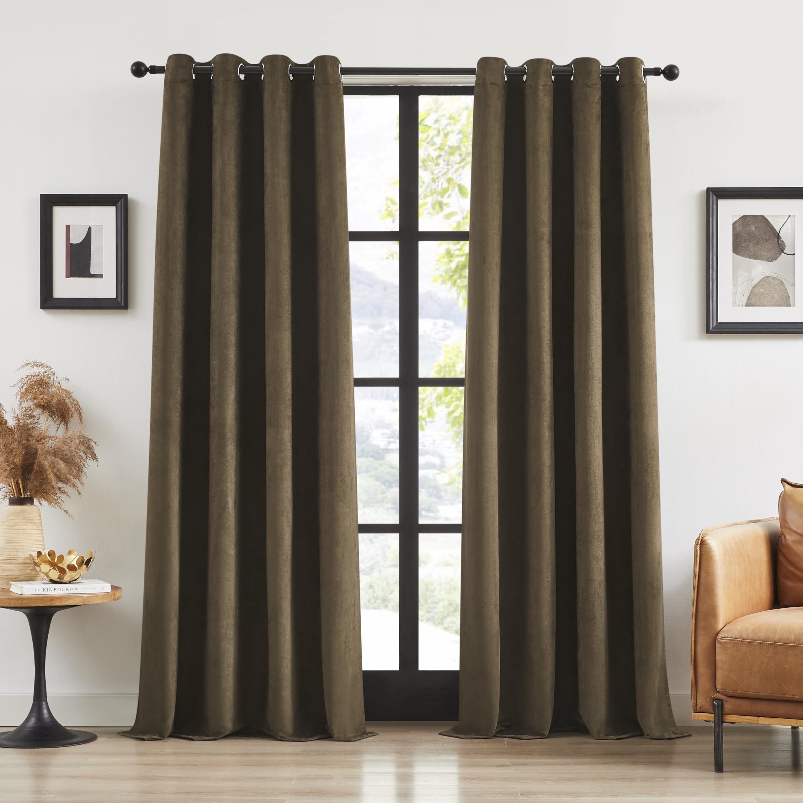 Photo 1 of Randall Faux Suede 95% Blackout Window Curtain Panels 84 Inch Long Luxury Solid Light Blocking Drapes for Bedroom/Living Room Noise Reduction Grommet Window Treatment, Coffee Brown, 2 Panels,54"Wx84"L