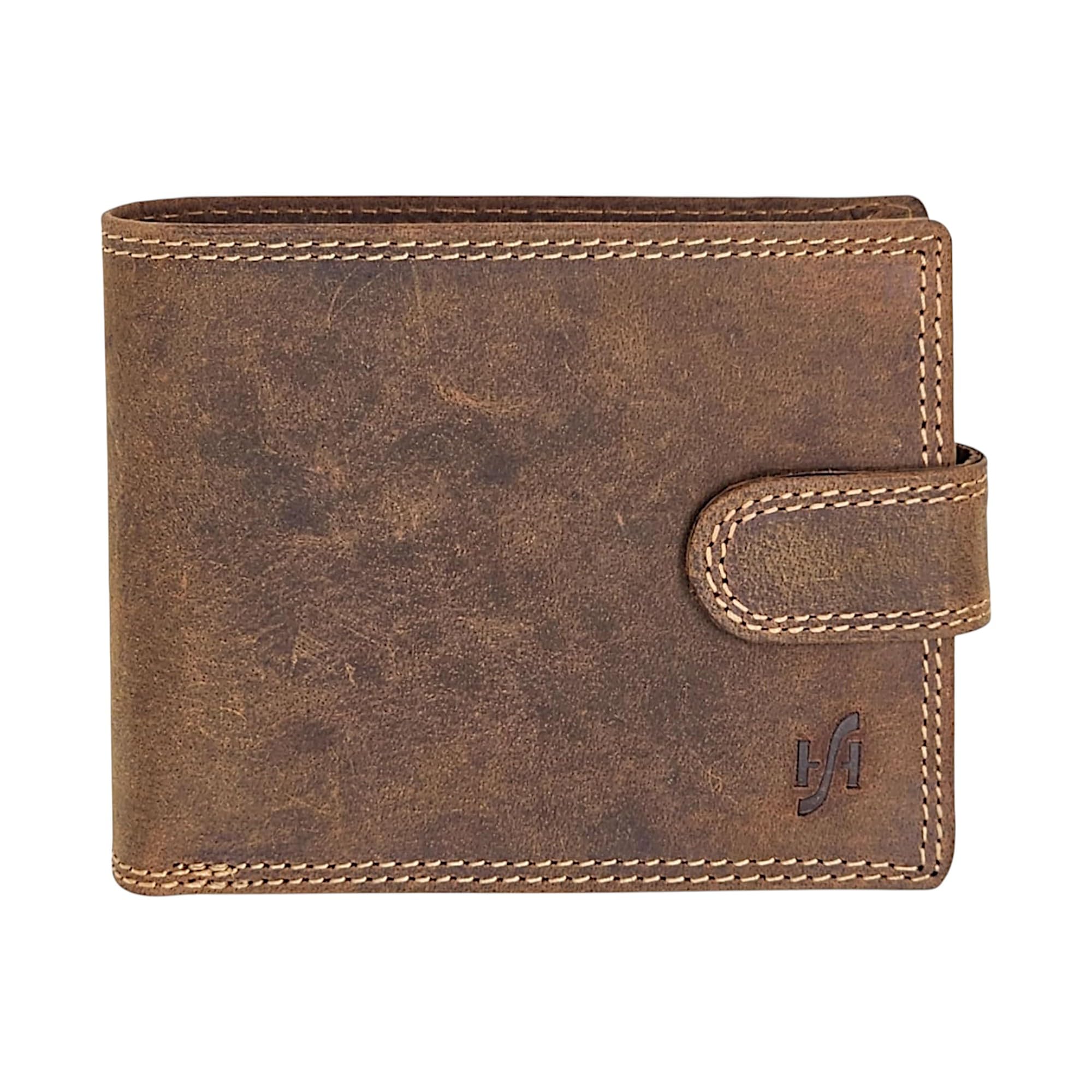 STARHIDE Handmade Wallets for Men UK | Genuine Distressed Hunter Leather | RFID Blocking Notecase Wallet | Coins and Id Card Holder | 710 (Brown Hunter (with Strap))