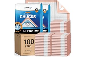 Curera Chucks Premium Disposable Underpads 17”x24” [100-Count] Ultra Absorbent Chux Incontinence Bed Pads with Adhesive Tape for Adults, Baby Changing, Travel, and Pet Training – 17x24 Bulk Pack
