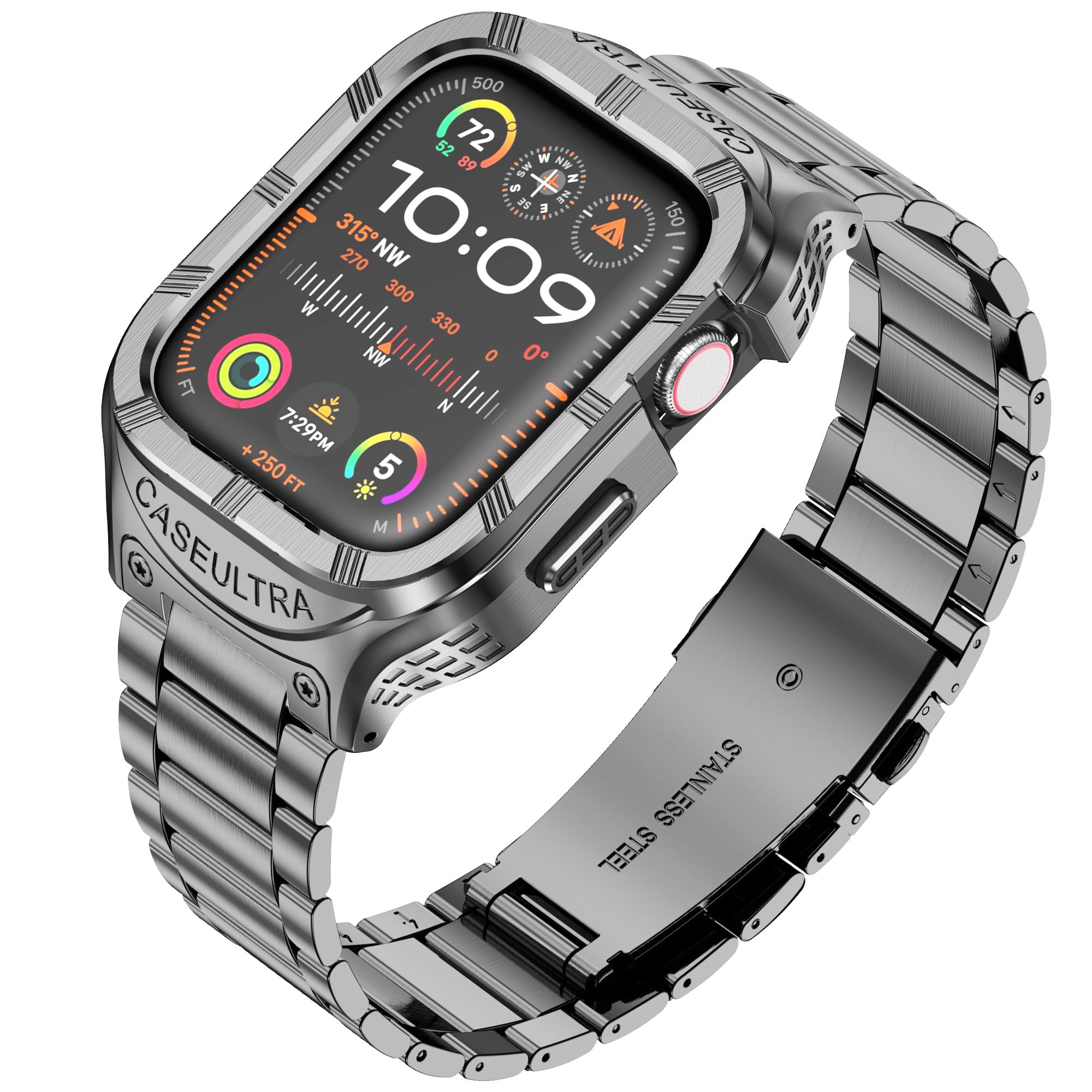 San Jeirie for Apple Watch Ultra Strap 49mm,Stainless Steel Apple Watch Ultra Band and Case,Rugged Metal Protective Bumper Cover with Military Soft TPU Case for Men iWatch Strap (Grey)