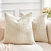 GriNeed Throw Pillow Covers Neutral White Set of 2 18x18 Inch Pillow Covers, Soft Chenille Decorative Pillowcases for Couch Sofa Bed Living Room, Home Boho Decor, Modern Farmhouse Cushion Covers