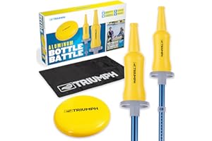 Triumph Sports Bottle Battle Disc-Throwing Outdoor Target Game Includes Two Aluminum Telescoping Poles, Two Non-Breakable Bot