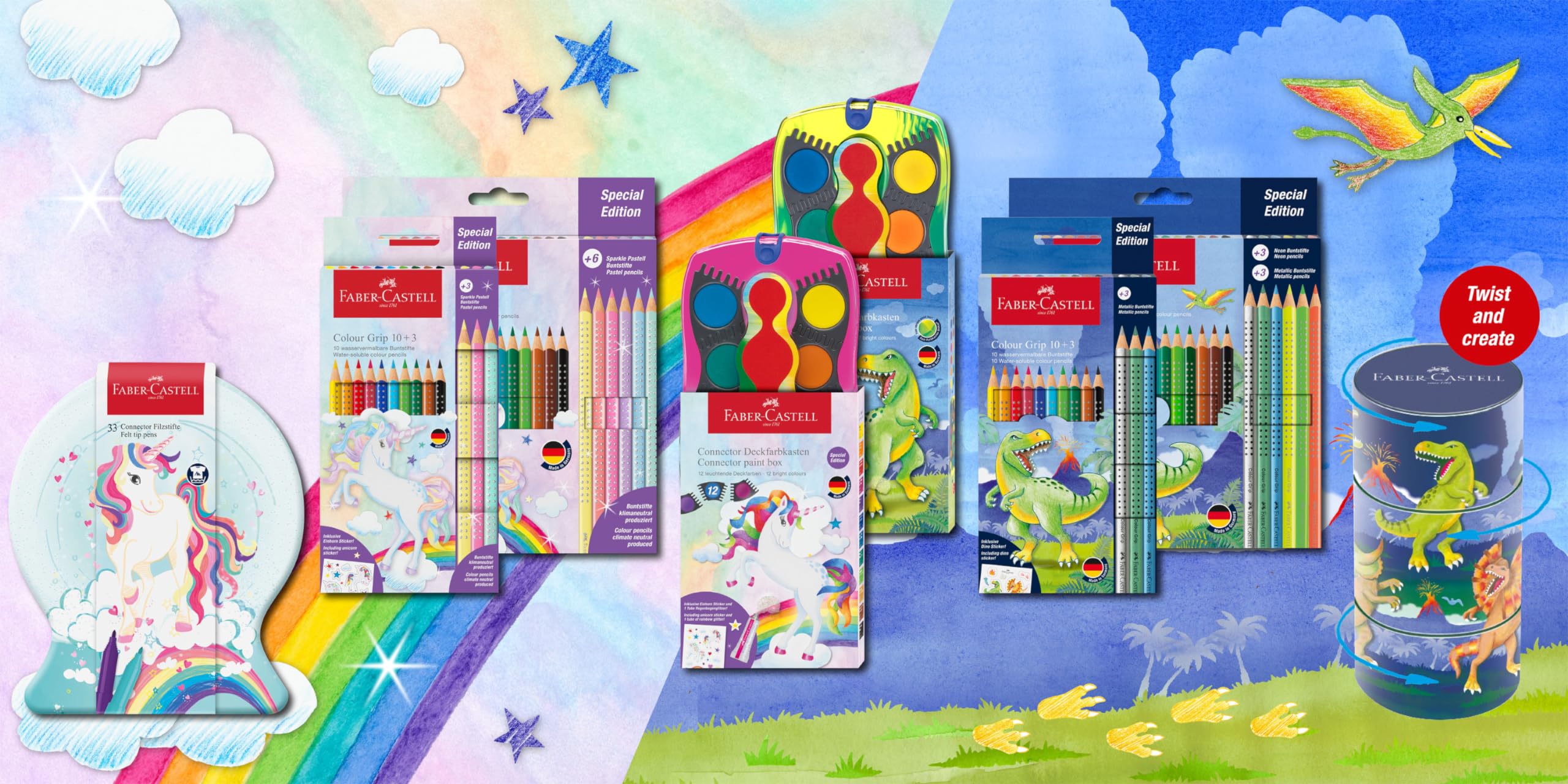 FABER-CASTELL 201545 - Buntstifte Set Dino, 13-teilig, bruchsicher, inkl. 3 Metallic Stifte und Dino Sticker 7