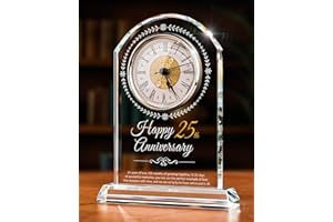 Sttokilly 25th Wedding Anniversary K9 Crystal Quartz Clock,25 Years of Marriage Gift,Happy Silver Anniversary Decoration Gift,for Parents,Grandparents,Couple