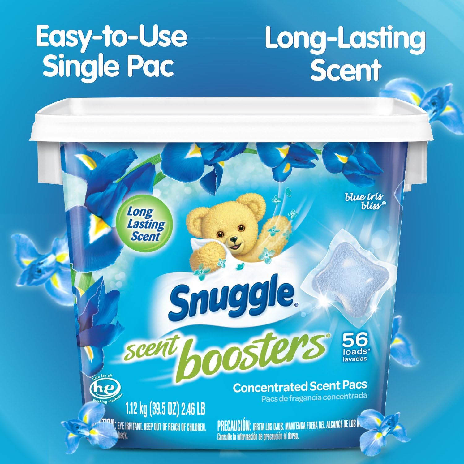 Snuggle Laundry Scent Boosters Concentrated Scent Pacs, Blue Iris Bliss, Tub, 56 Count: Health & Personal Care