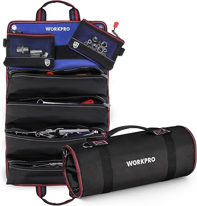 WORKPRO Tool Roll Bag 720D Multi-Purpose with 2 Detachable Pouches 6 Zipper