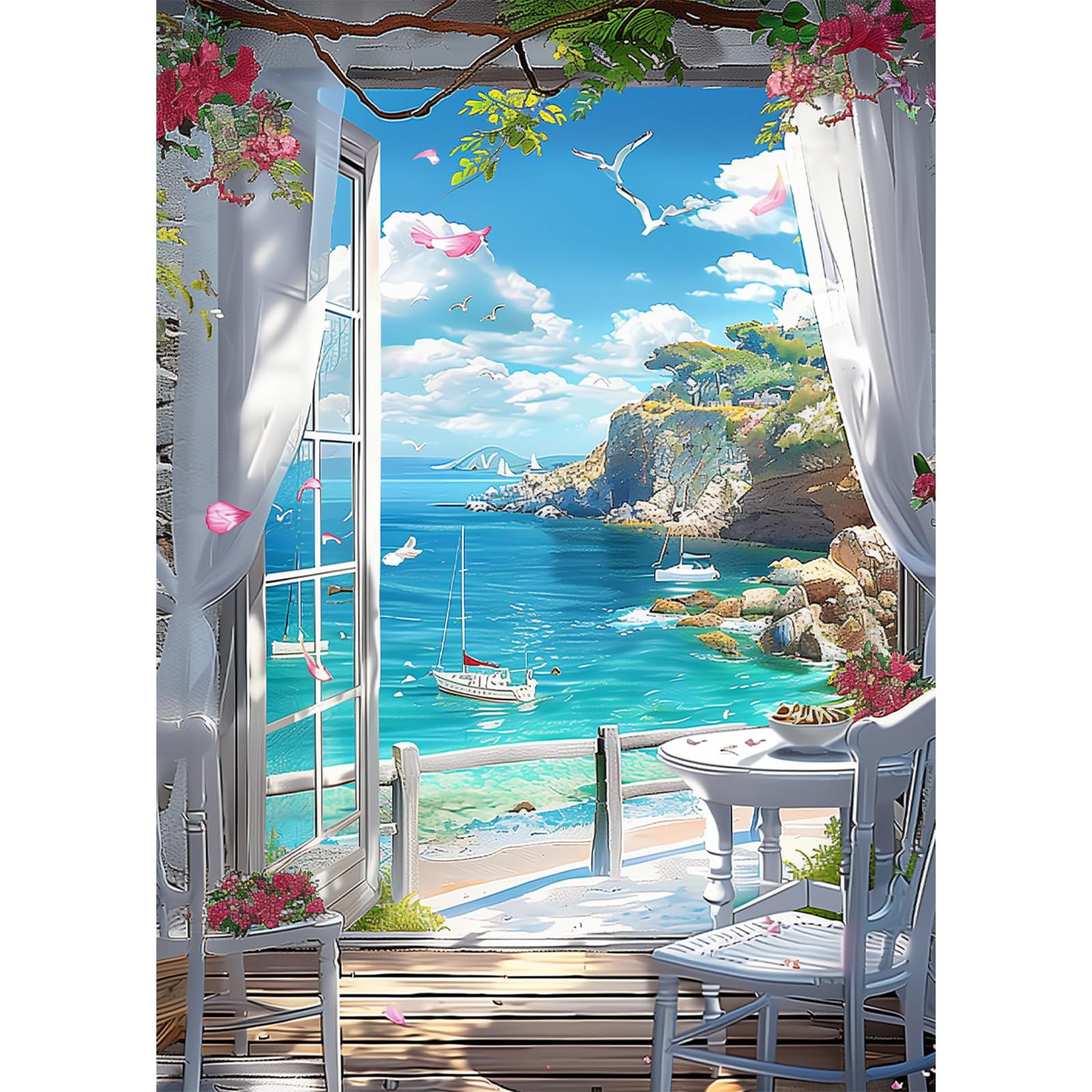 AIRDEA Full Drill Sea View Diamond Art Kits Adults, 5D DIY Landscape Diamond Painting Kit, Gem Arts and Crafts for Adults for Home Wall Decor 30x40 cm