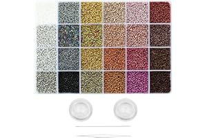 VOOMOLOVE 12/0 Glass Seed Beads About 15800pcs 24 Colors 2mm Loose Seed Beads Kit Bracelet Making Beads with 24-Grid Plastic Storage Box for Jewelry Making（24 Colors）
