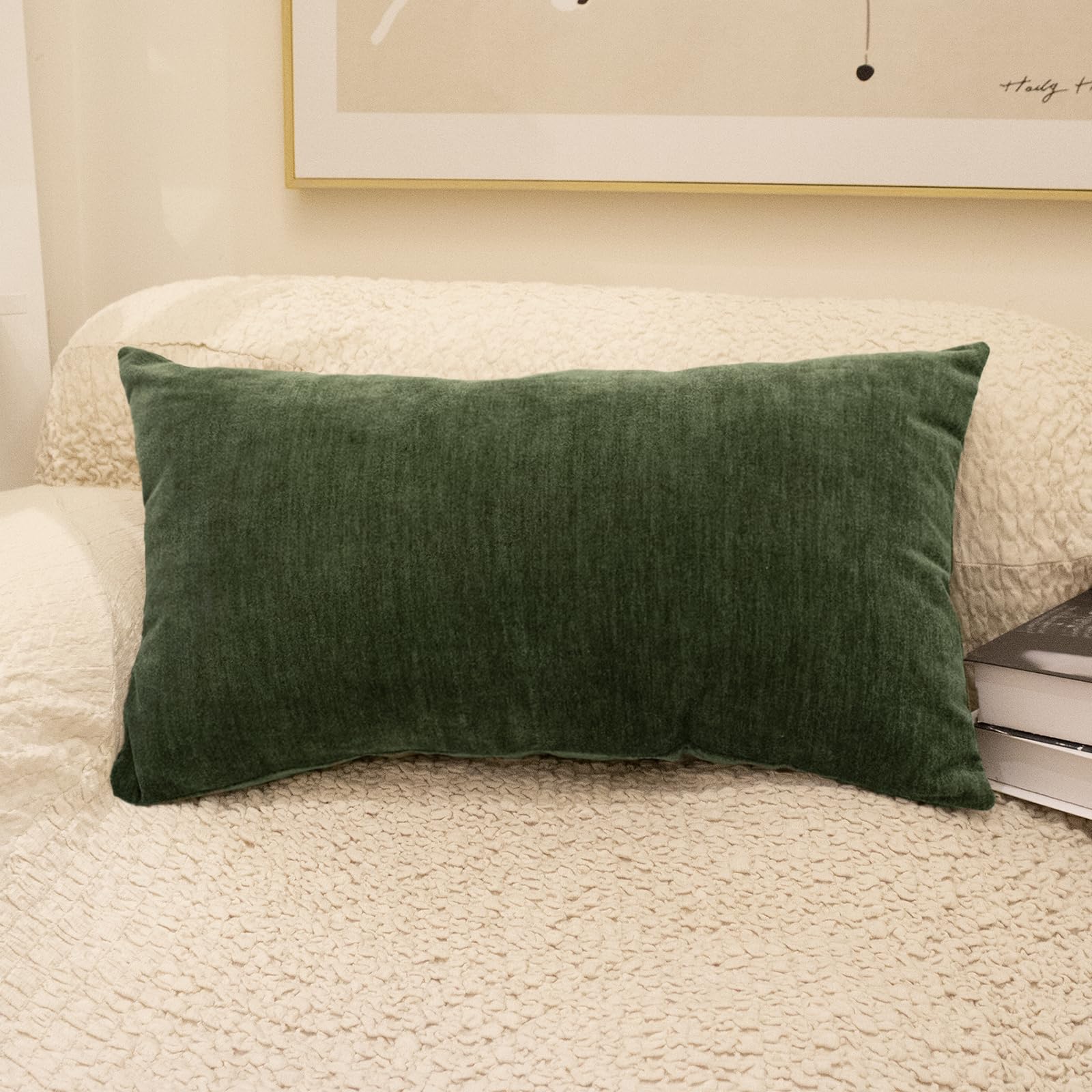Photo 1 of JoraLion Chenille Lumbar Pillow Covers 14x26 inch, Moss Green Spring Decorative Pillow Covers, Farmhouse Solid Dyed Soft Chenille Cushion Case for Couch Sofa Bed Living Room, Pack of 1(Cover ONLY)