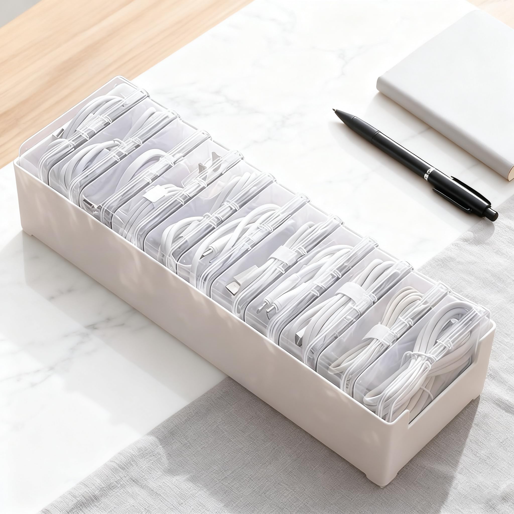Photo 1 of 11 Box Cable Organizer Storage Box, Desktop Cable Management with Switch, Power Cord Organizer for Office,Home,Desk Accessories Storage Stationery Supplies and Accessories?Clear? (11 Box)