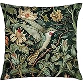 Nipil Vintage William Morris Hummingbird Pillow Cover 18x18,Rustic Green Hummingbird Bird Animal Floral Botanical Print Decorative Throw Pillow Covers for Home Bedroom Living Room