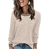 WIHOLL Long Sleeve Shirts for Women Lightweight Sweaters Fall Outfits 2026 Color Block Winter Clothing Dressy Casual Soft