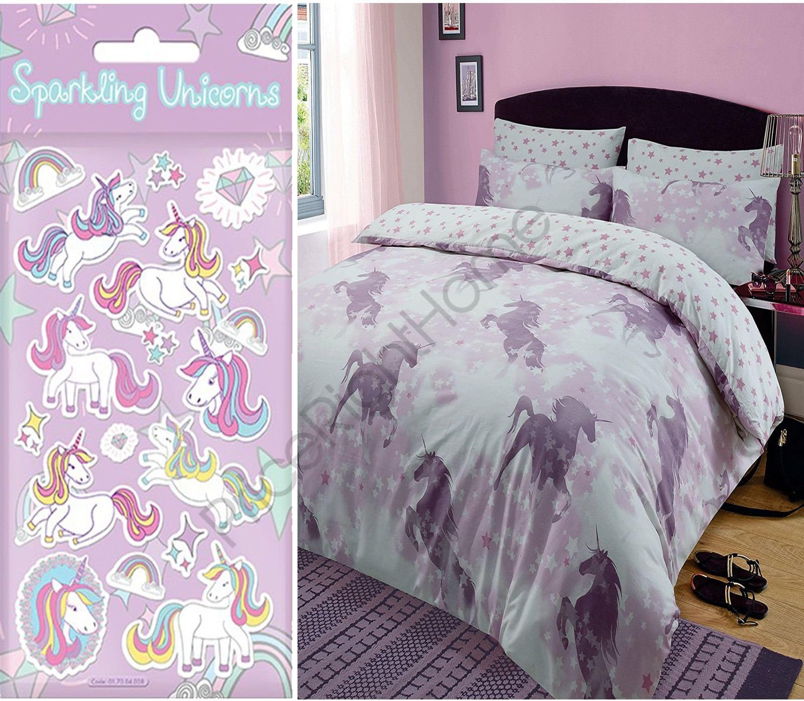 Pin Mill Textiles Ltd Dreamscene Unicorn Dreams King Size Duvet Set + FREE Unicorn Sparkle Small Foil Stickers