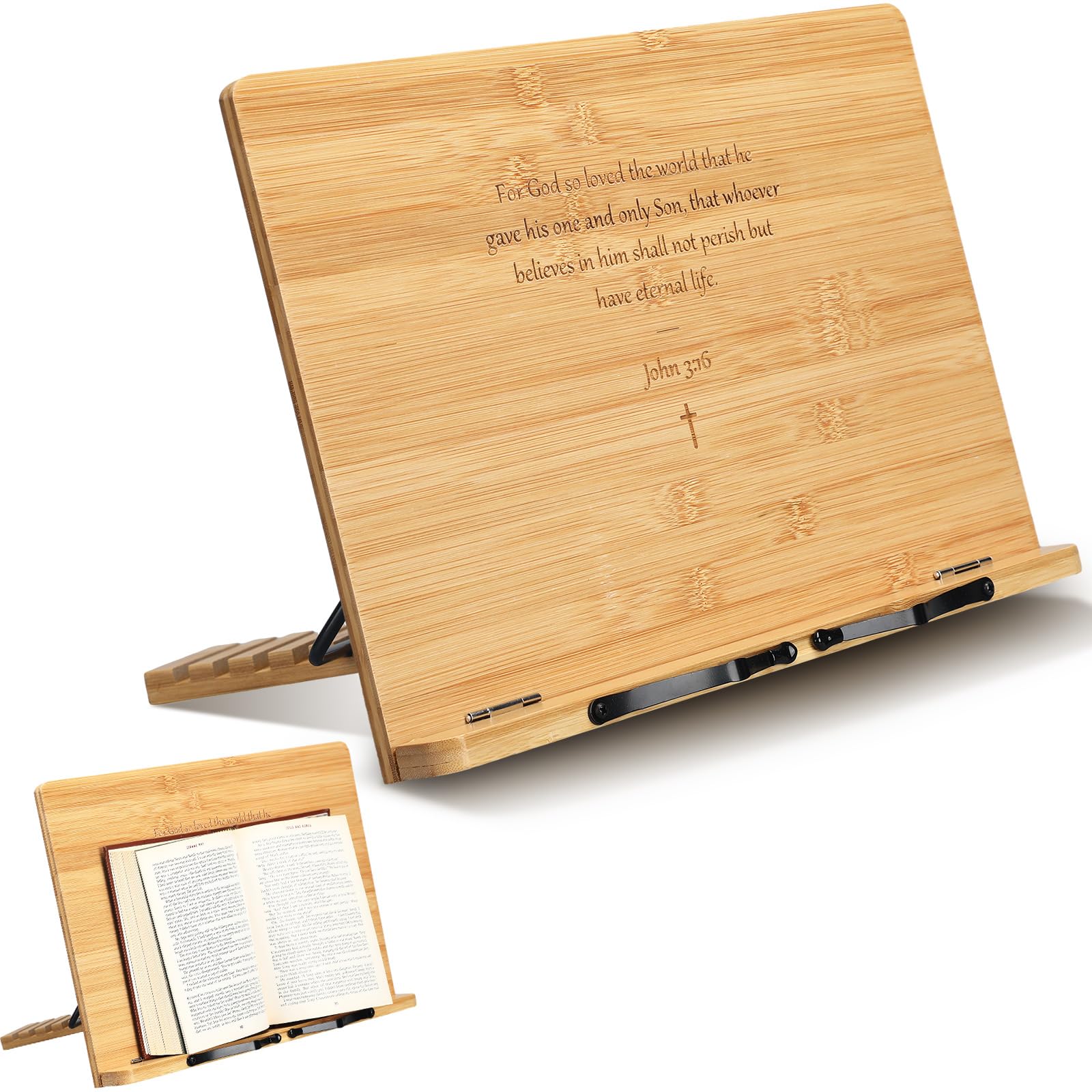 Photo 1 of Geelin Large Bible Stand for Display at Home 15x11'' Adjustable Bamboo Bible Holder Stand Tray and Page Clip Portable Stable Hard-wearing Reading Desk Christian Gift for Church and Chapel Table Supply