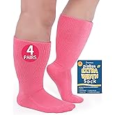 Powbrace 4 Pairs Wide Diabetic Socks - Swollen Feet & Lymphedema Support, Non-Binding Calf Socks for Men & Women