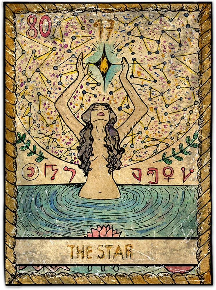 Tarot Flag Tapestry The Moon The Star The Sun Colorful Card Tapestry Divination Tapestry Wall Hanging Medieval Tapestries for Home Décor-A