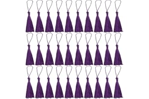 VAPKER 30 Pieces Dark Purple Tassels 13cm/5-Inch Silky Handmade Soft Mini Tassels Floss Bookmark Tassels with 2-Inch Cord Loop for Jewelry Making, DIY Projects, Bookmarks