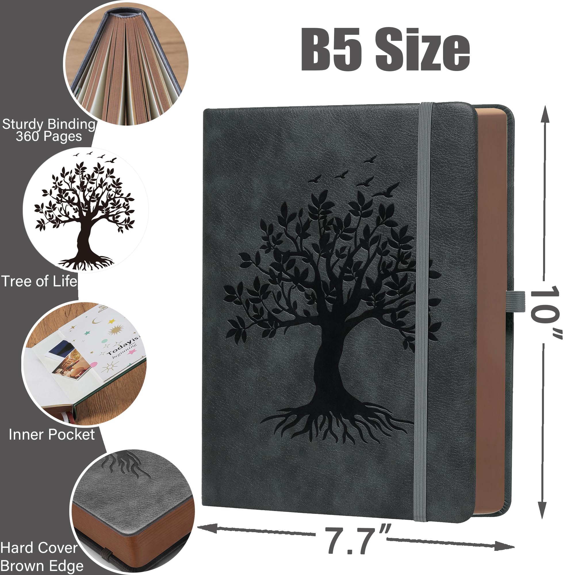 Thick Lined Journal Notebook with Pen, 360 Pages